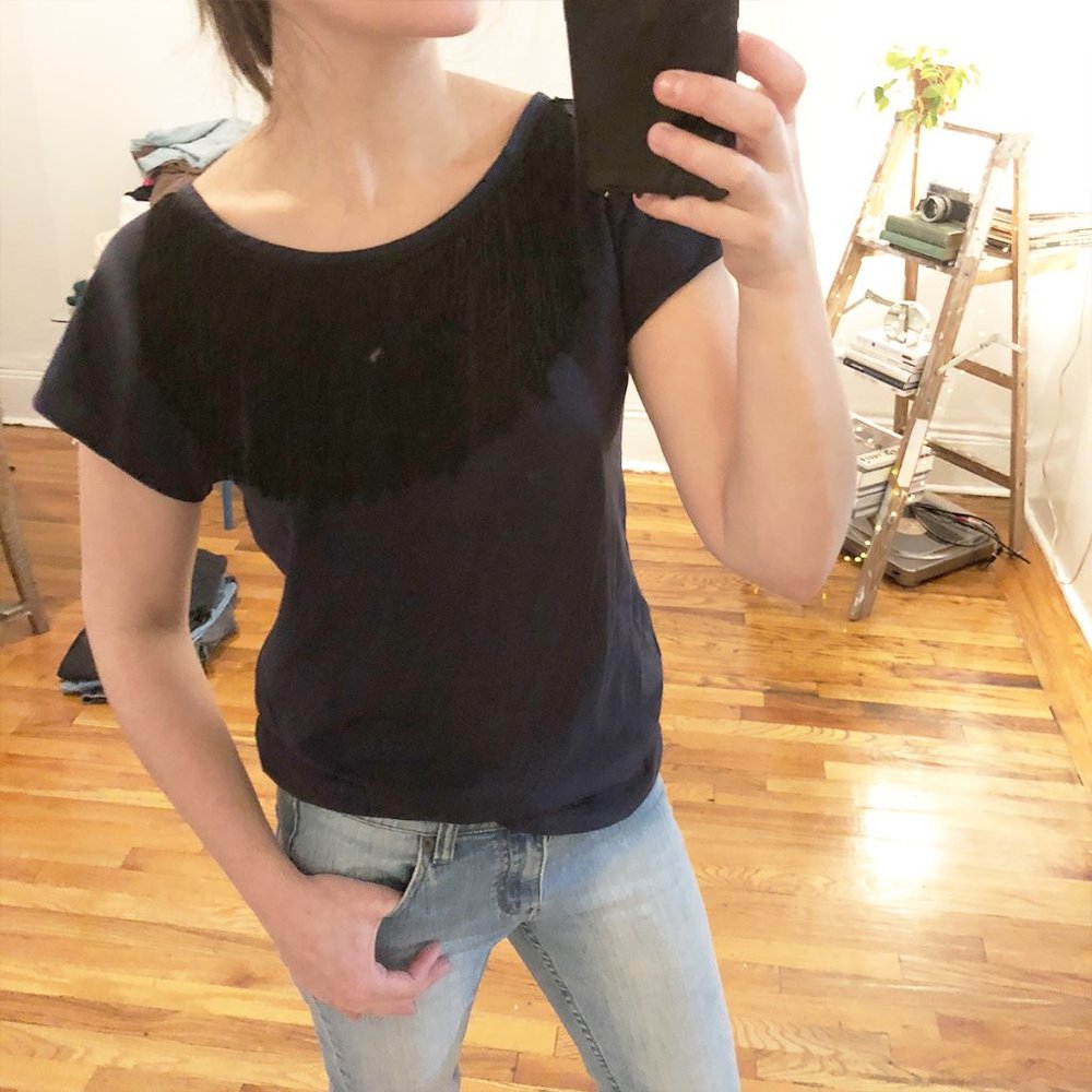 NWT 3.1 Philip Lim Navy 100% Cotton Backless Fringe Tee Shirt Top Dark Blue • S - Picture 8 of 12